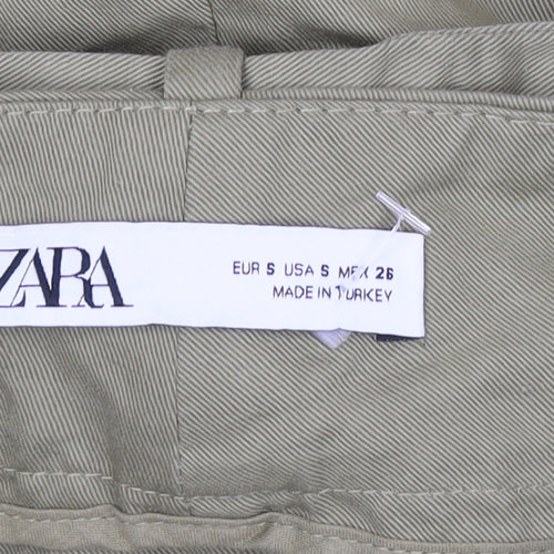 Zara Women's Green Paperbag Shorts Size S High-Rise