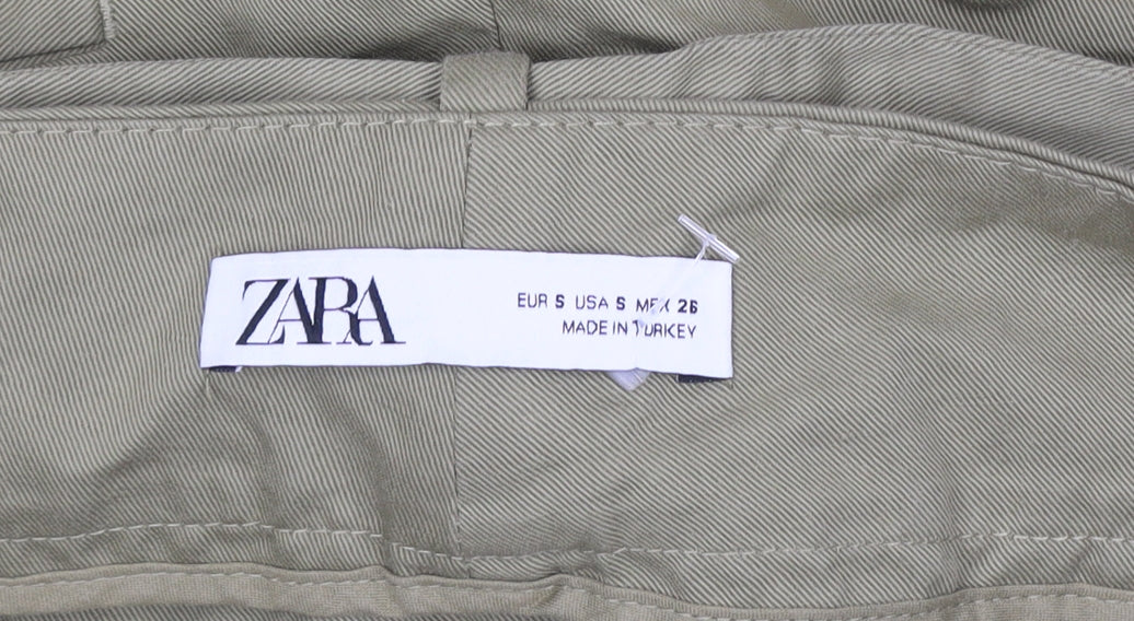 Zara Women's Green Paperbag Shorts Size S High-Rise