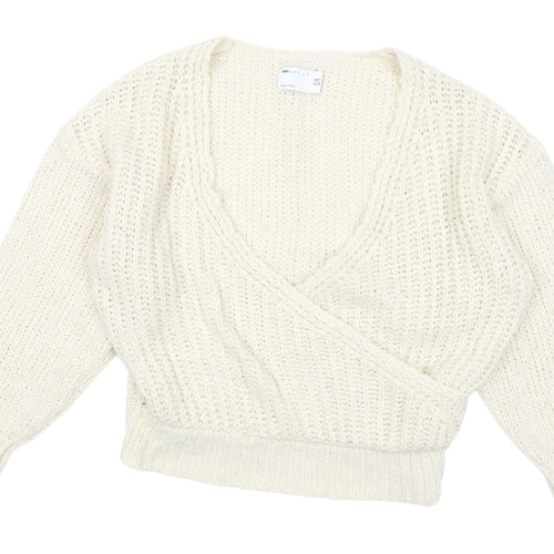 ASOS Women's White Wrap Knit V-Neck Jumper Sz 10