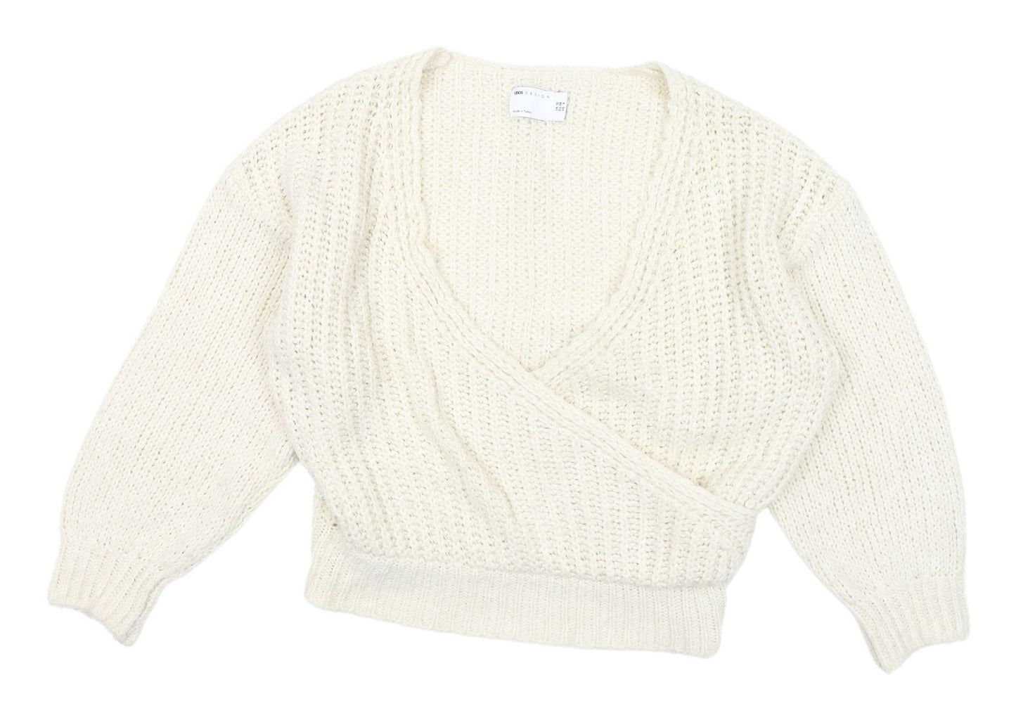 ASOS Women's White Wrap Knit V-Neck Jumper Sz 10