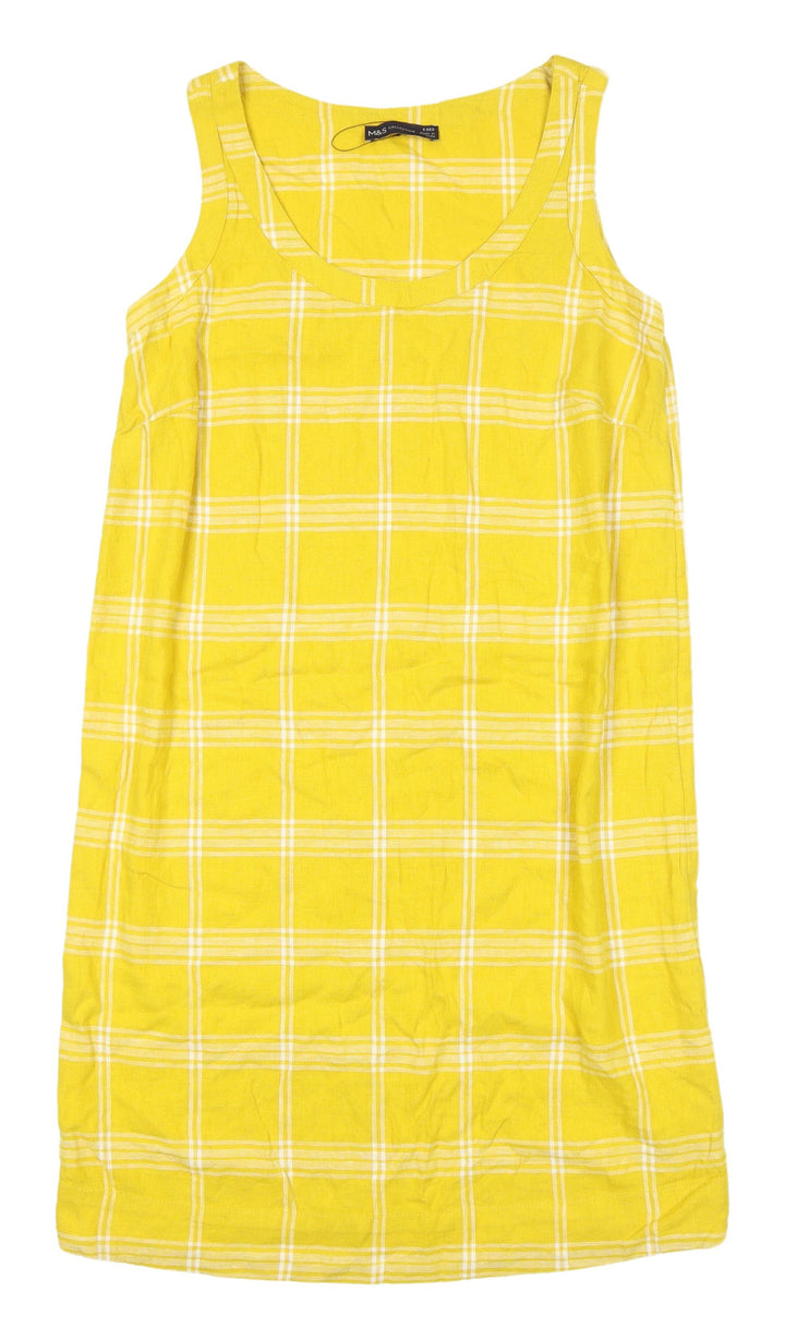 Marks and Spencer Yellow Check Womens Shift Dress Size 8