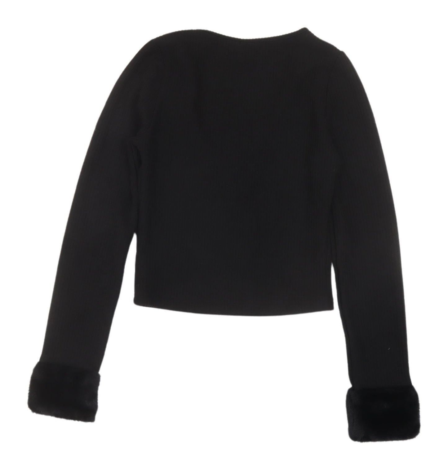 Divided Women's Black Cropped Top with Fur Trim, Size 8