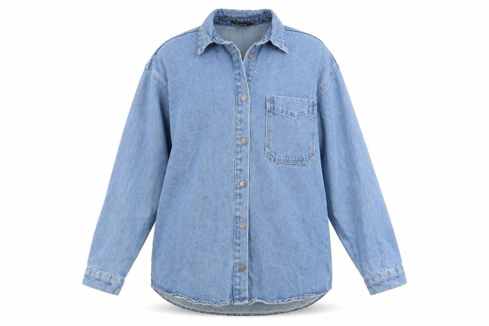 Front view of Boohoo Women's Blue Denim Jacket UK 6 Casual Style