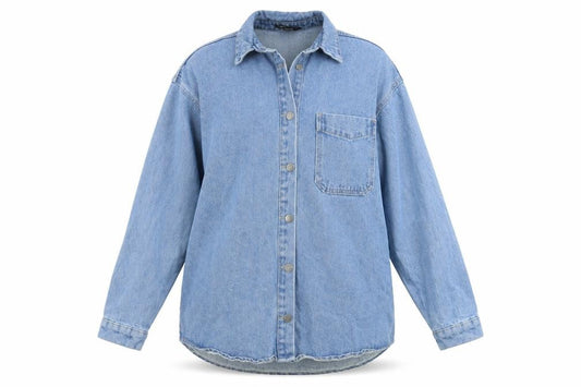 Front view of Boohoo Women's Blue Denim Jacket UK 6 Casual Style