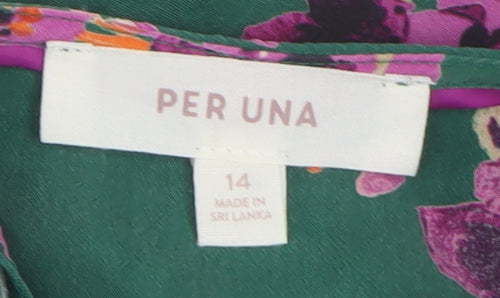 Per Una Women's Green Floral Blouse, Size 14, Cupro, Casual