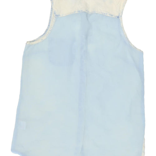 Lee Cooper Women's Blue Cotton Button-Up Sleeveless Shirt
