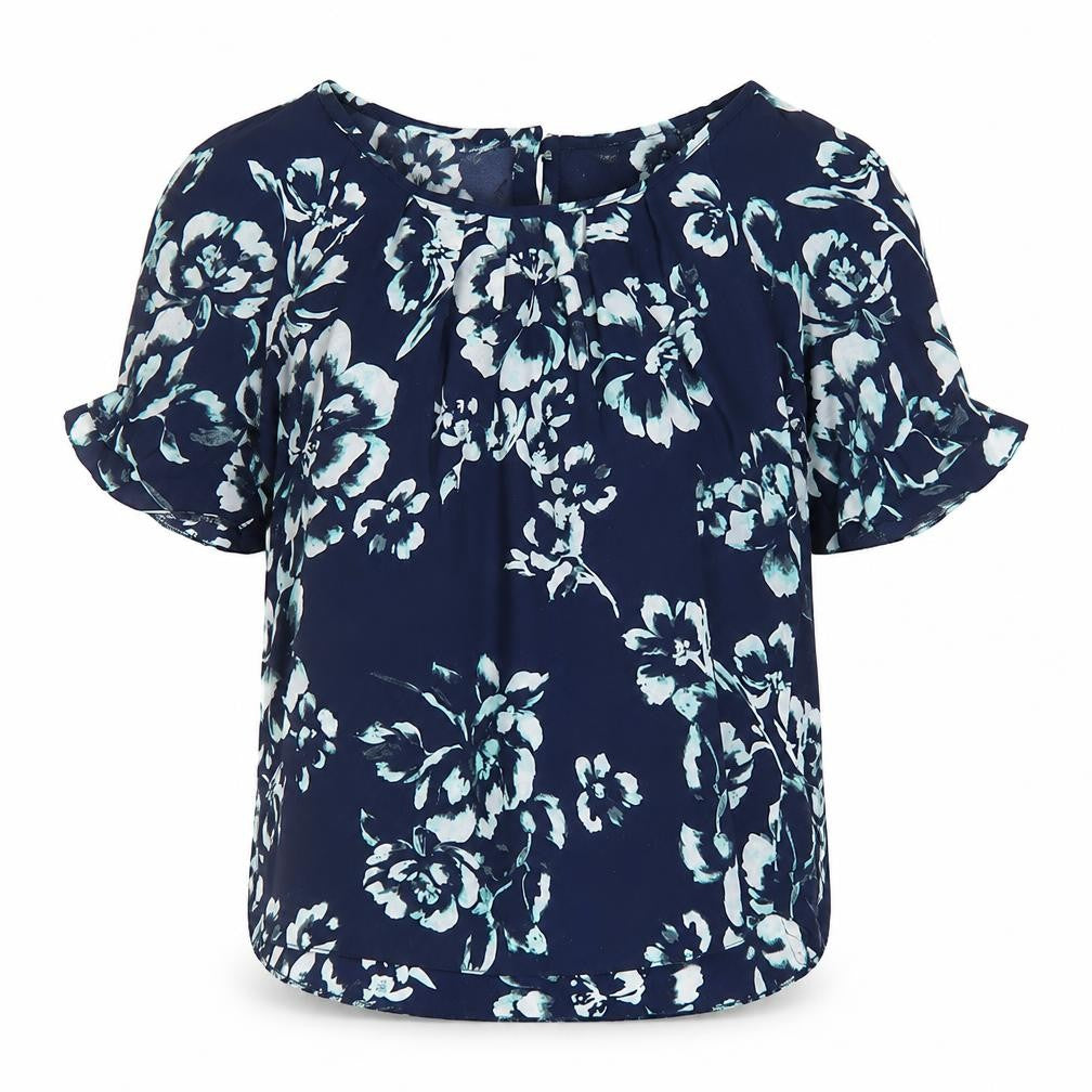 Front view of Dorothy Perkins Women's Blue Floral Blouse, size 10