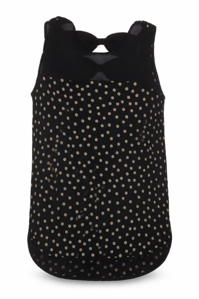 Front view of Next Women's Black Polka Dot Sleeveless Tank Top