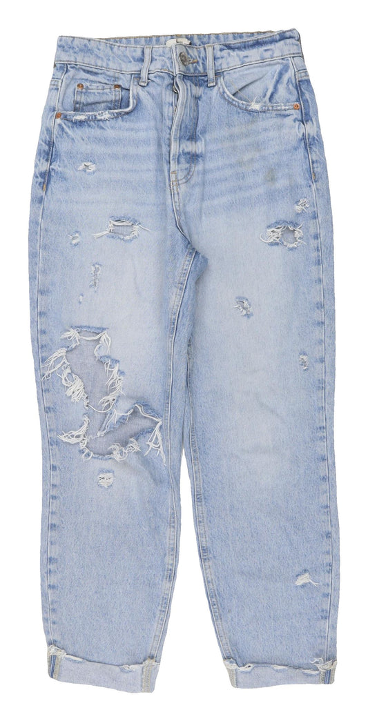 River Island Women's Blue Mom Jeans Size 10 Distressed