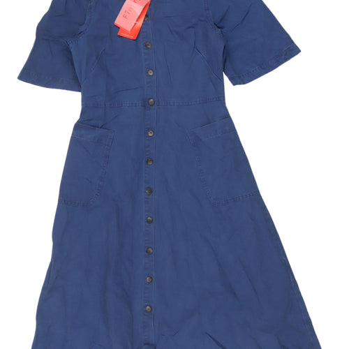 Finery Women's Blue Shirt Dress, UK 8, Cotton-Linen