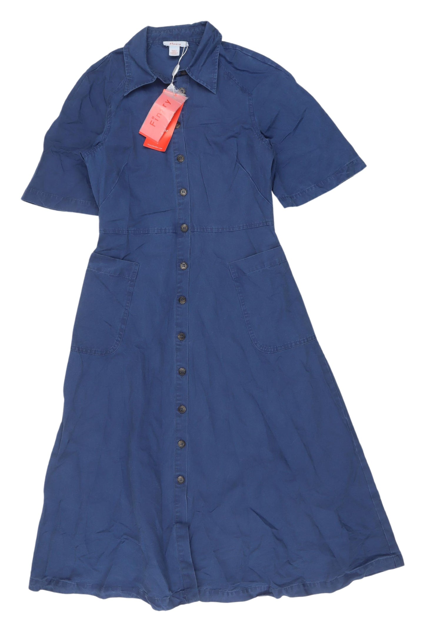 Finery Women's Blue Shirt Dress, UK 8, Cotton-Linen