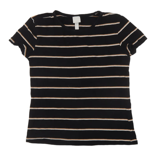 H&M Women's Black Striped T-Shirt, M, Basic Casual