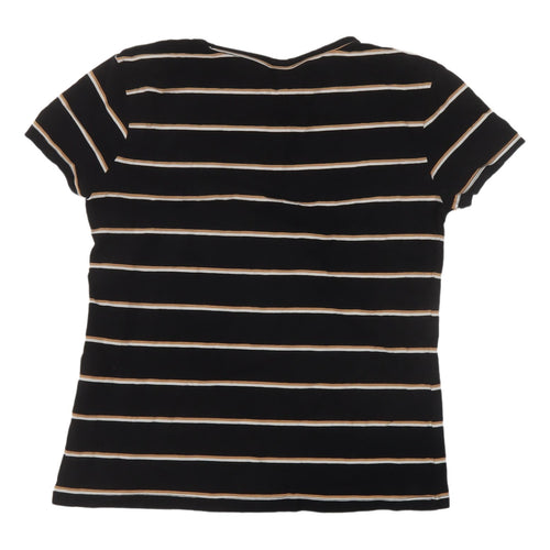 H&M Women's Black Striped T-Shirt, M, Basic Casual