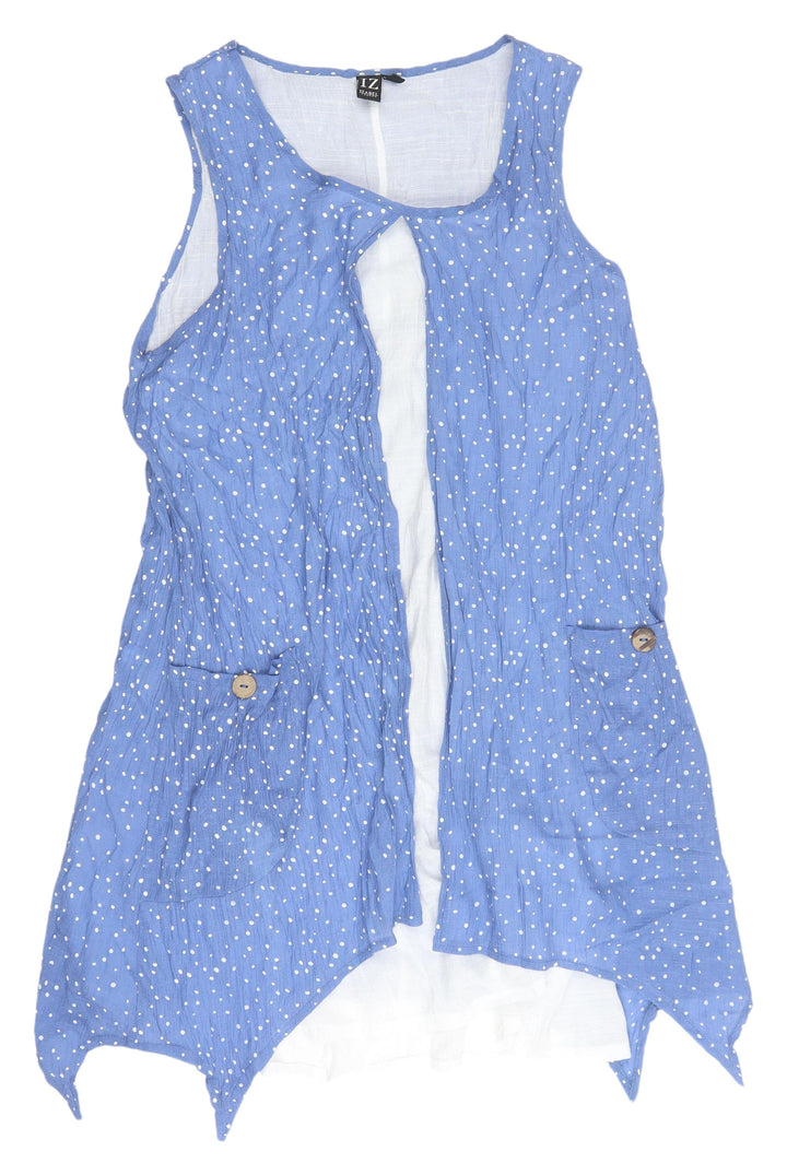 Izabel London Blue Polka Dot Blouse, Size 12, Sleeveless