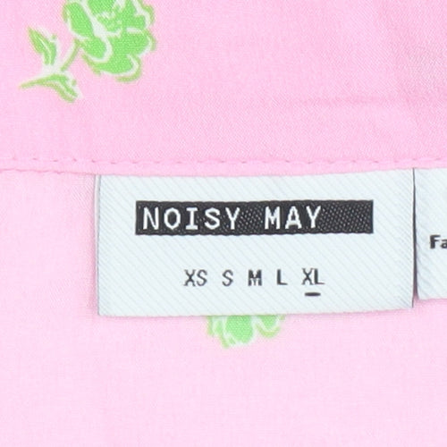 Noisy May Women's Pink Floral Button-Up Blouse M