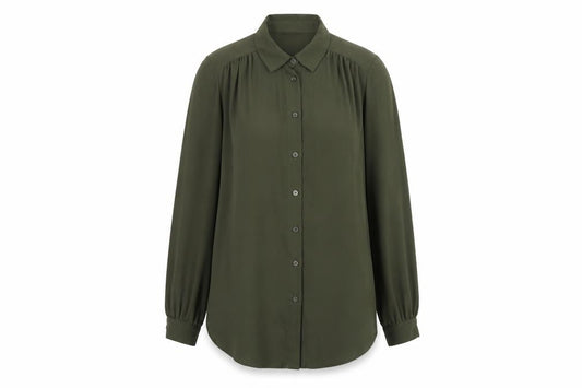 Front view of H&M Women’s Green Button-Up Shirt, size UK 6, Polyester