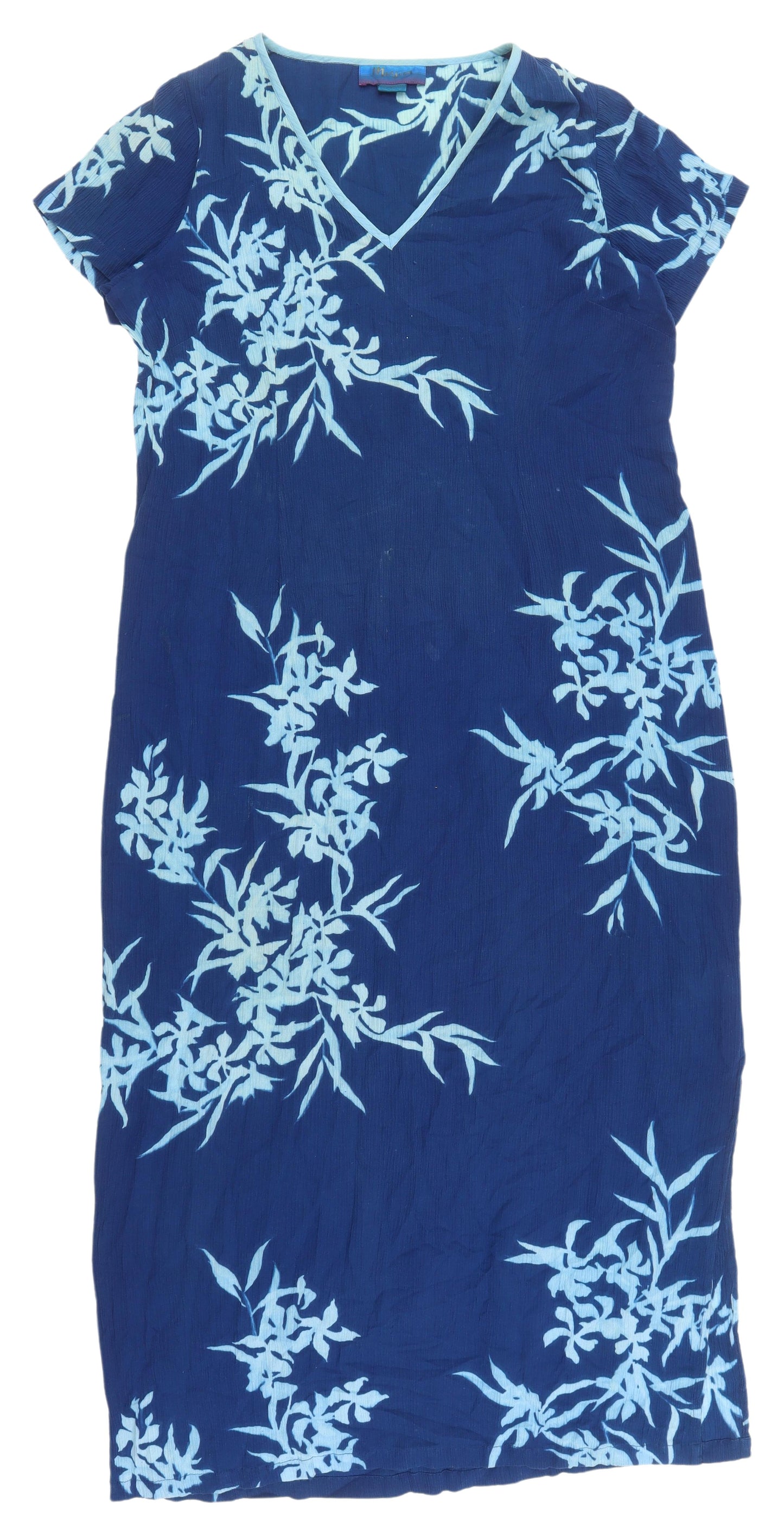 Monsoon Blue Floral Shift Dress, M, V-Neck Cotton