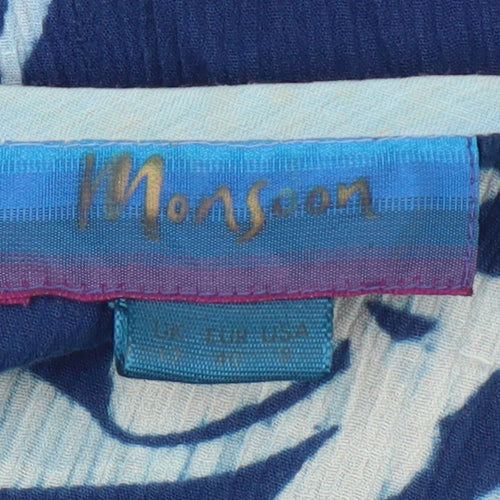 Monsoon Blue Floral Shift Dress, M, V-Neck Cotton