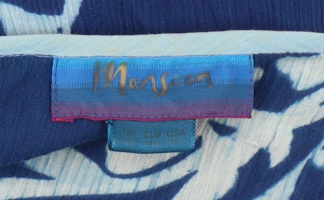 Monsoon Blue Floral Shift Dress, M, V-Neck Cotton