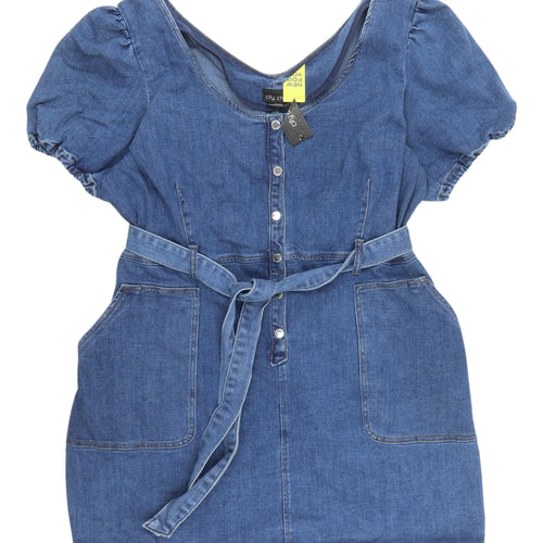 City Chic Women's Blue Denim Pinafore Dress XL