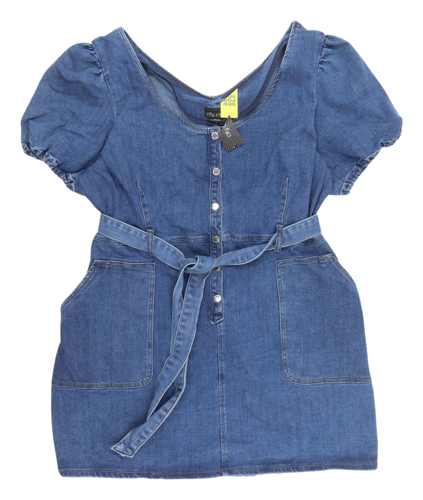 City Chic Women's Blue Denim Pinafore Dress XL
