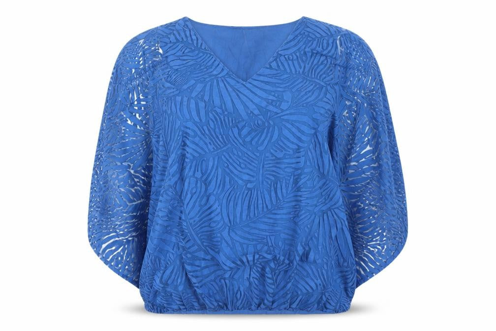 Front view of Heine Women's Blue Floral Tunic Blouse, size 14