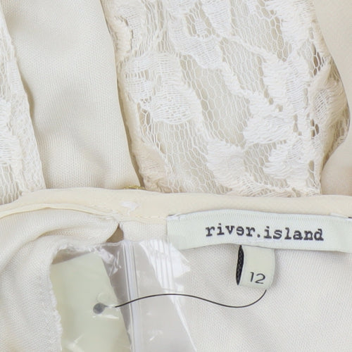 River Island Women's Beige Floral Lace Tunic Blouse