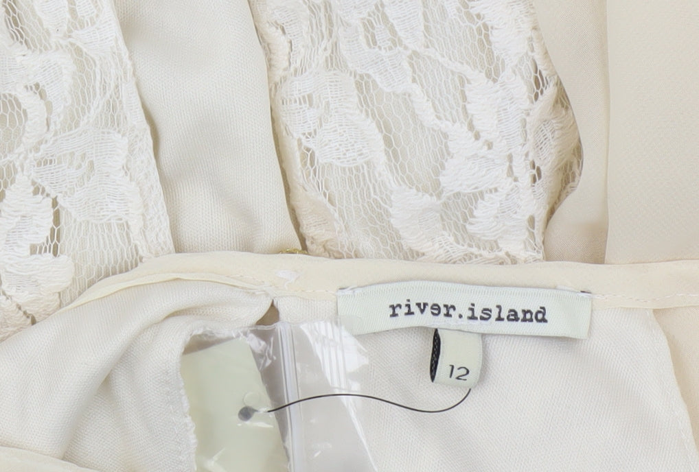 River Island Women's Beige Floral Lace Tunic Blouse