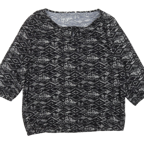 Pebble Bay Women's Black Geometric Top 3/4 Sleeve Size 20