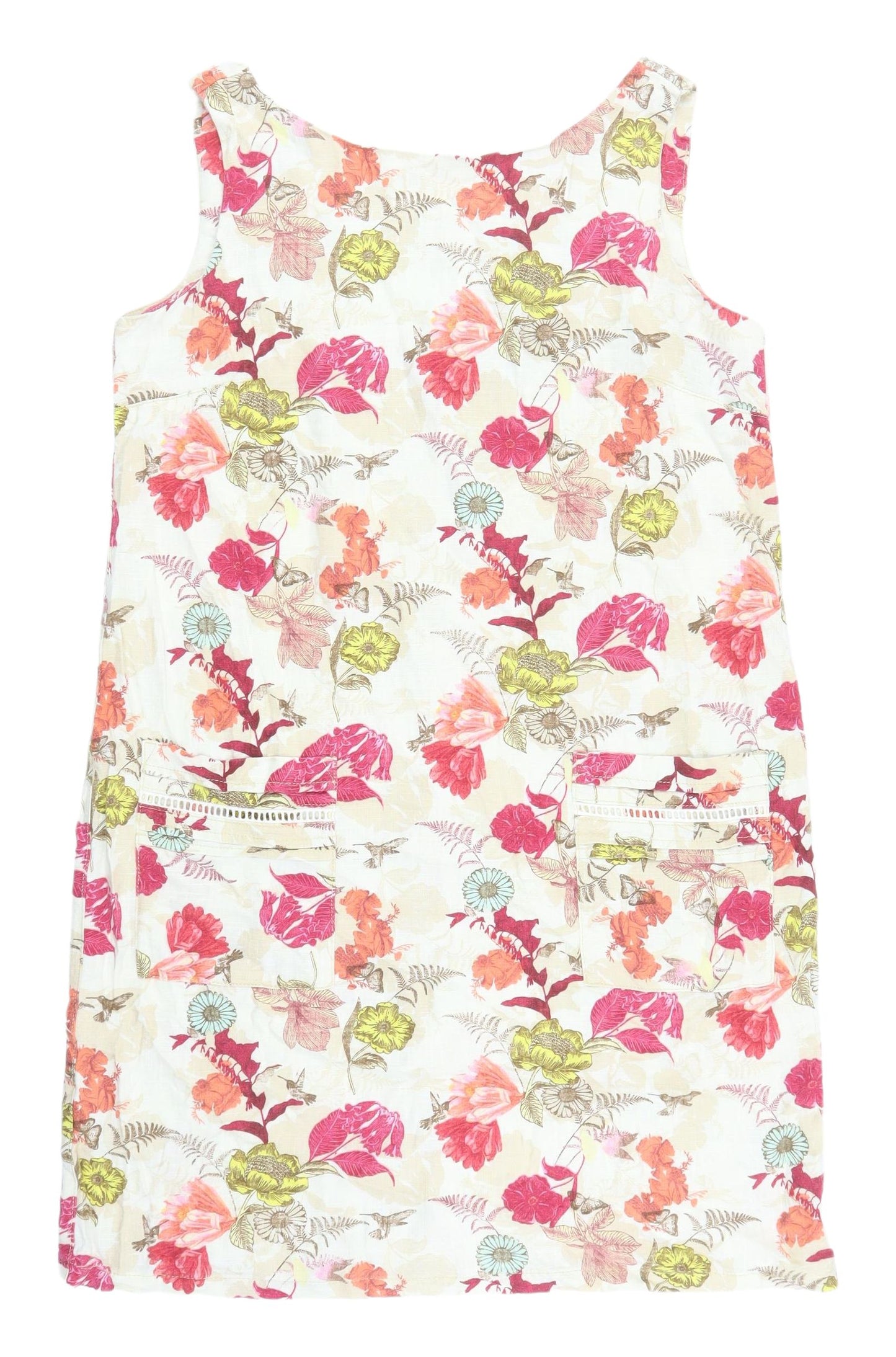 Next Women's Multicoloured Floral Linen Dress Size 14