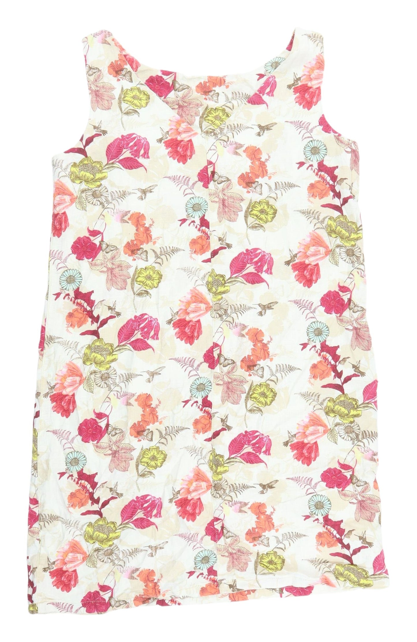 Next Women's Multicoloured Floral Linen Dress Size 14
