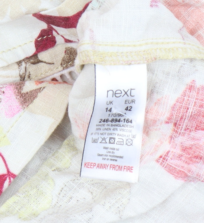 Next Women's Multicoloured Floral Linen Dress Size 14