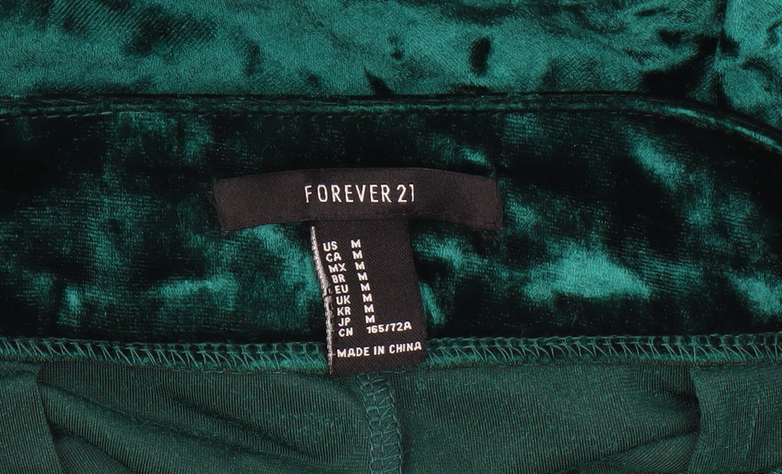 Forever 21 Women's Green Velvet Wide-Leg Trousers M