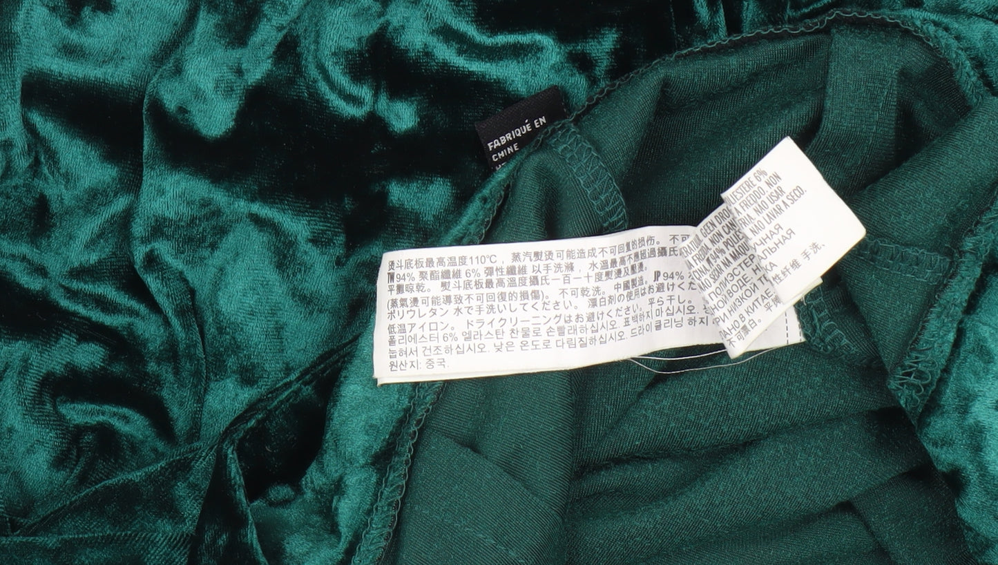 Forever 21 Women's Green Velvet Wide-Leg Trousers M