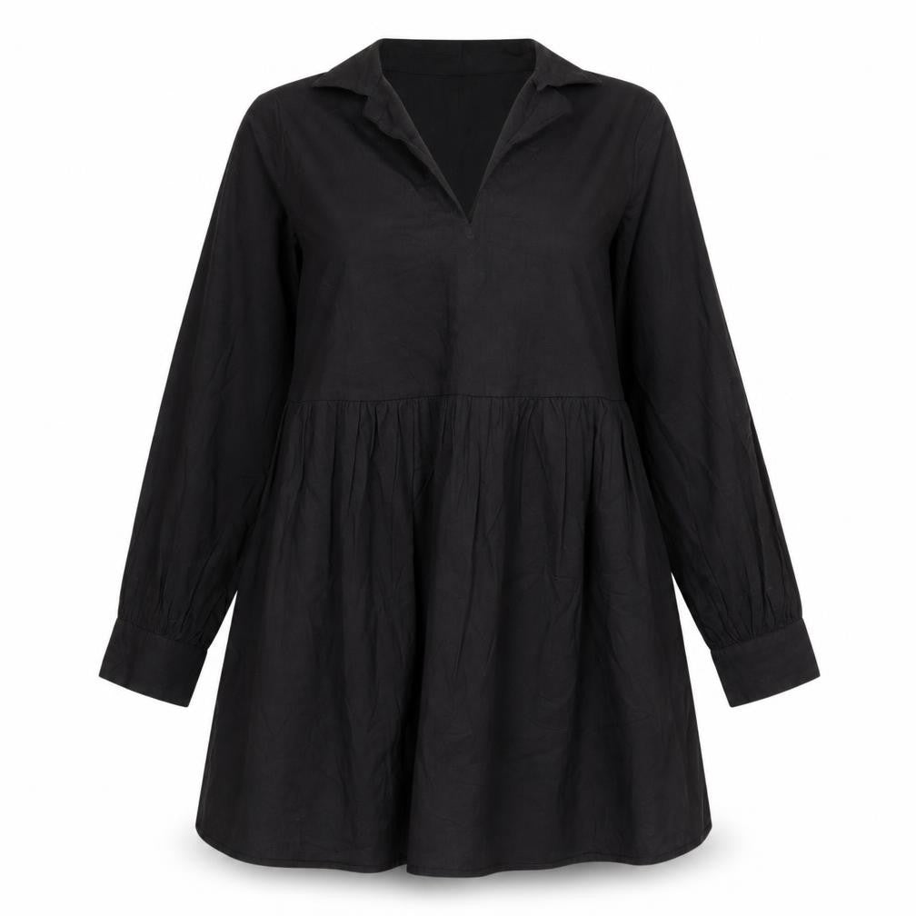 Front view of Boohoo Black Cotton Women's Shift Dress UK 14