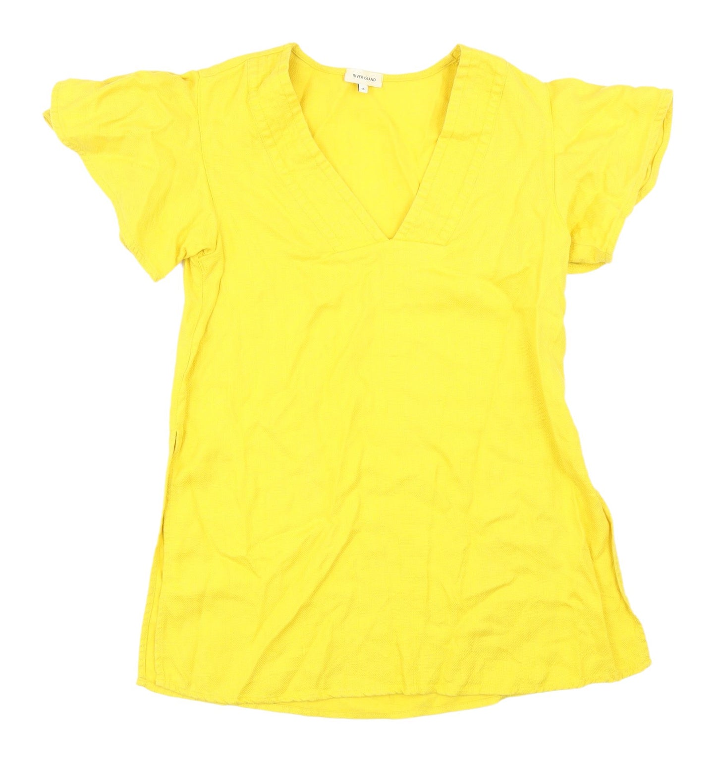 River Island Women's Yellow V-Neck T-Shirt - Size 6