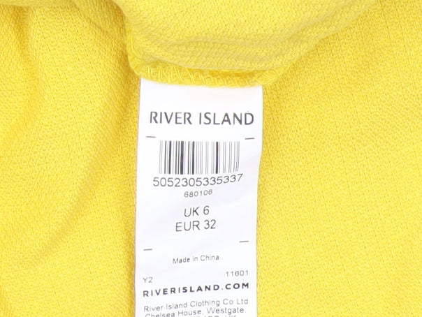 River Island Women's Yellow V-Neck T-Shirt - Size 6