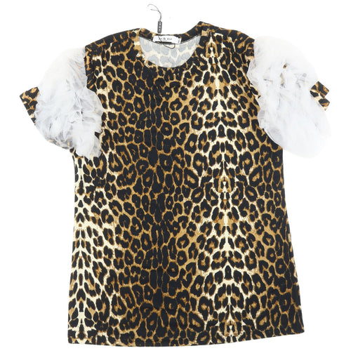 Yu & Me Women's Leopard Print Puff Sleeve T-Shirt, M