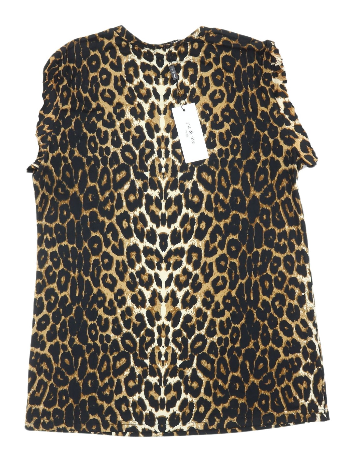 Yu & Me Women's Leopard Print Puff Sleeve T-Shirt, M