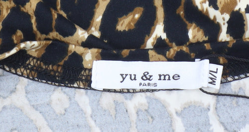 Yu & Me Women's Leopard Print Puff Sleeve T-Shirt, M