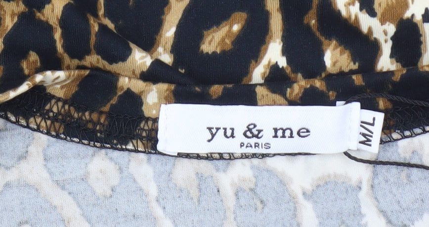 Yu & Me Women's Leopard Print Puff Sleeve T-Shirt, M