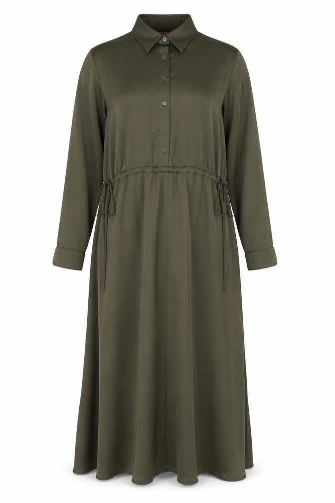 Front view of Urban Threads Green Shirt Dress, Long Sleeve, size 10