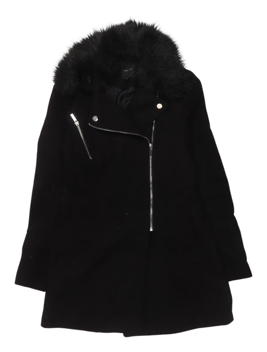 New Look Women's Black Faux Fur Trim Coat, Size 10