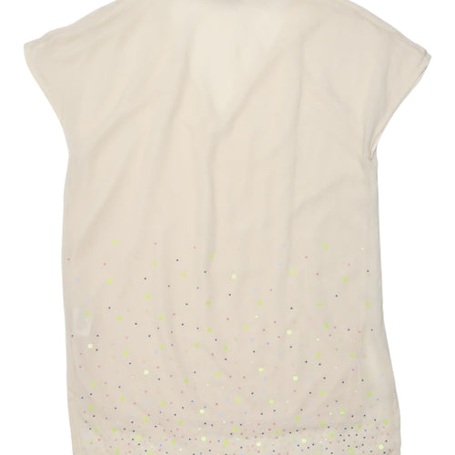 H&M Women's Beige Sequin V-Neck Blouse, Size 8