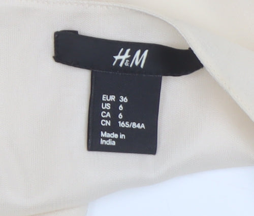 H&M Women's Beige Sequin V-Neck Blouse, Size 8