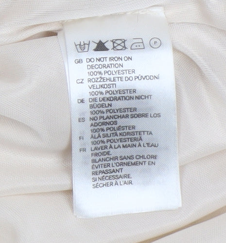 H&M Women's Beige Sequin V-Neck Blouse, Size 8