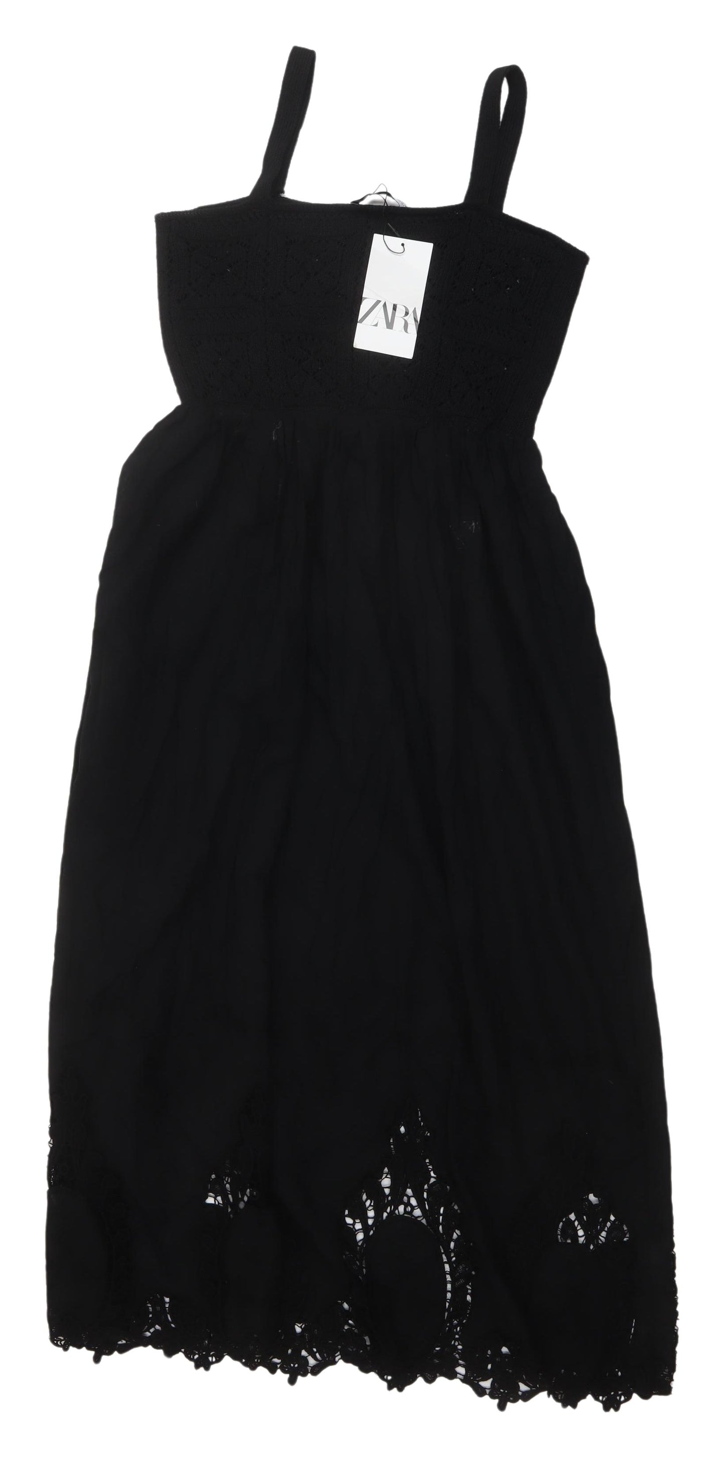 Zara Women's Black A-Line Midi Crochet Dress
