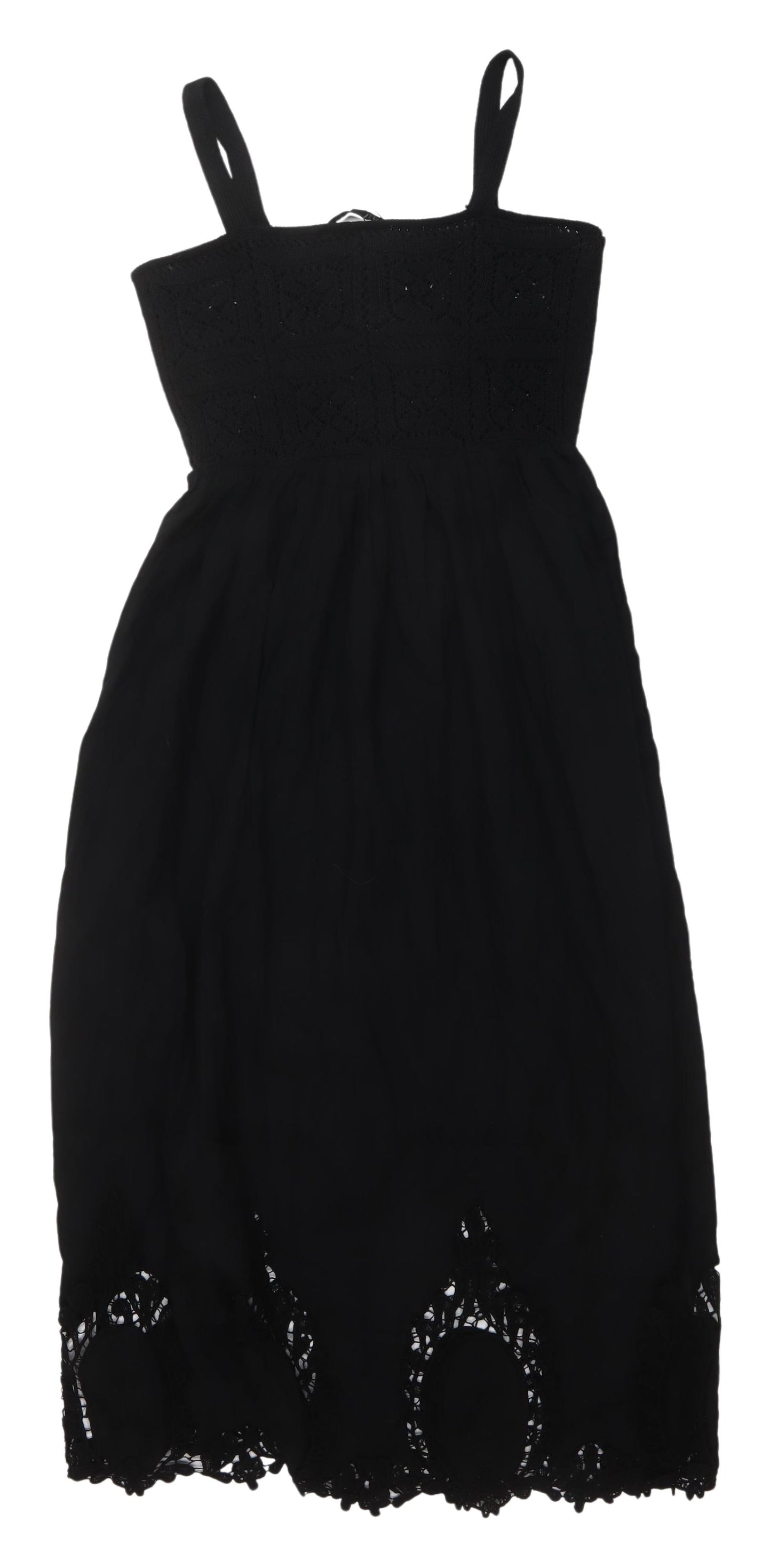 Zara Women's Black A-Line Midi Crochet Dress