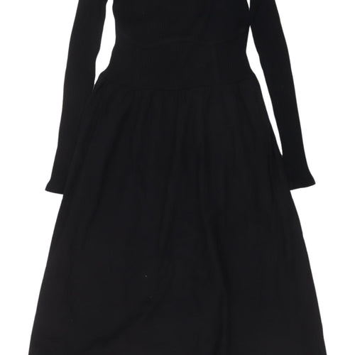 Zara Women's Black Midi A-Line Dress, Size 12, Cotton Knit