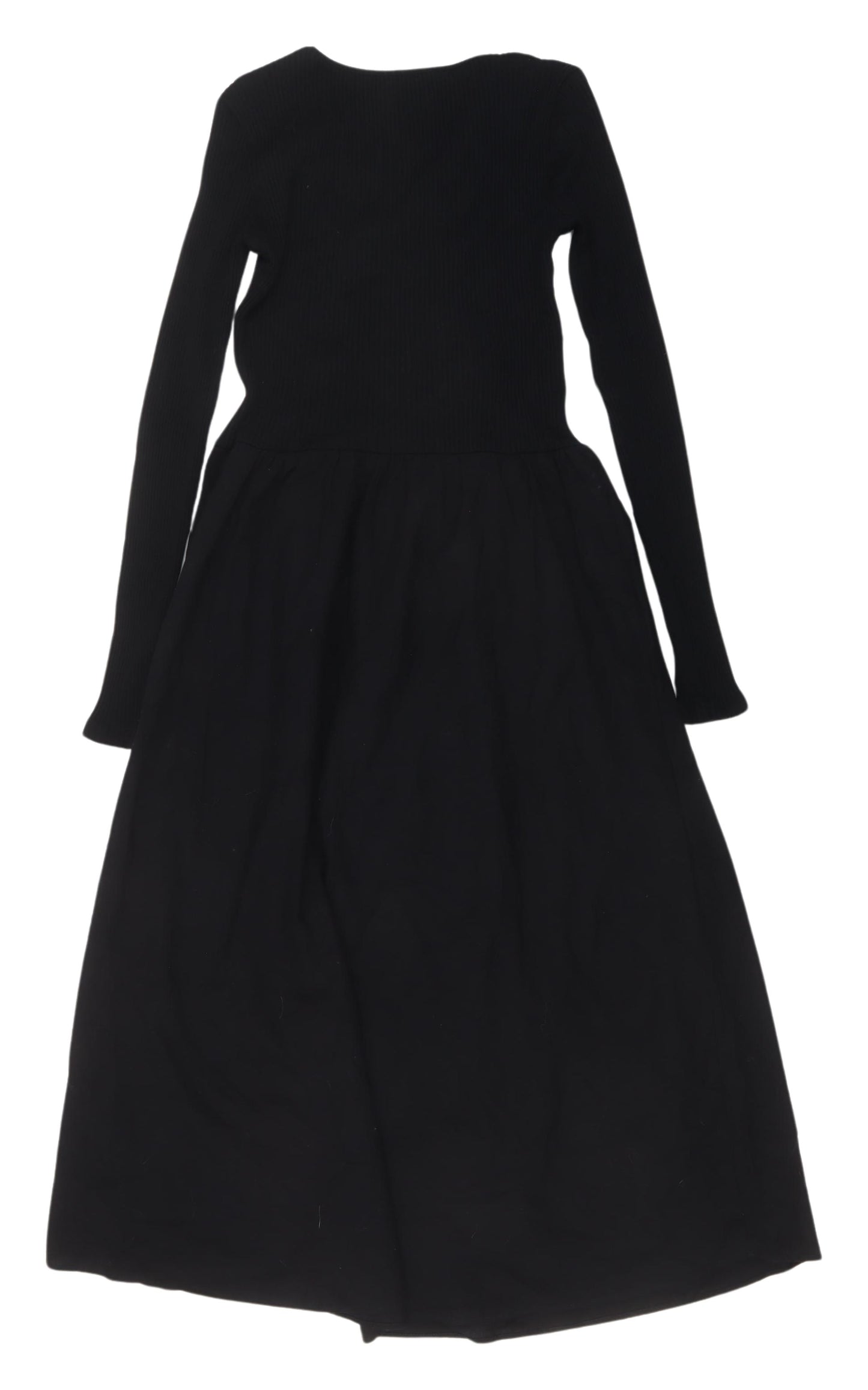 Zara Women's Black Midi A-Line Dress, Size 12, Cotton Knit